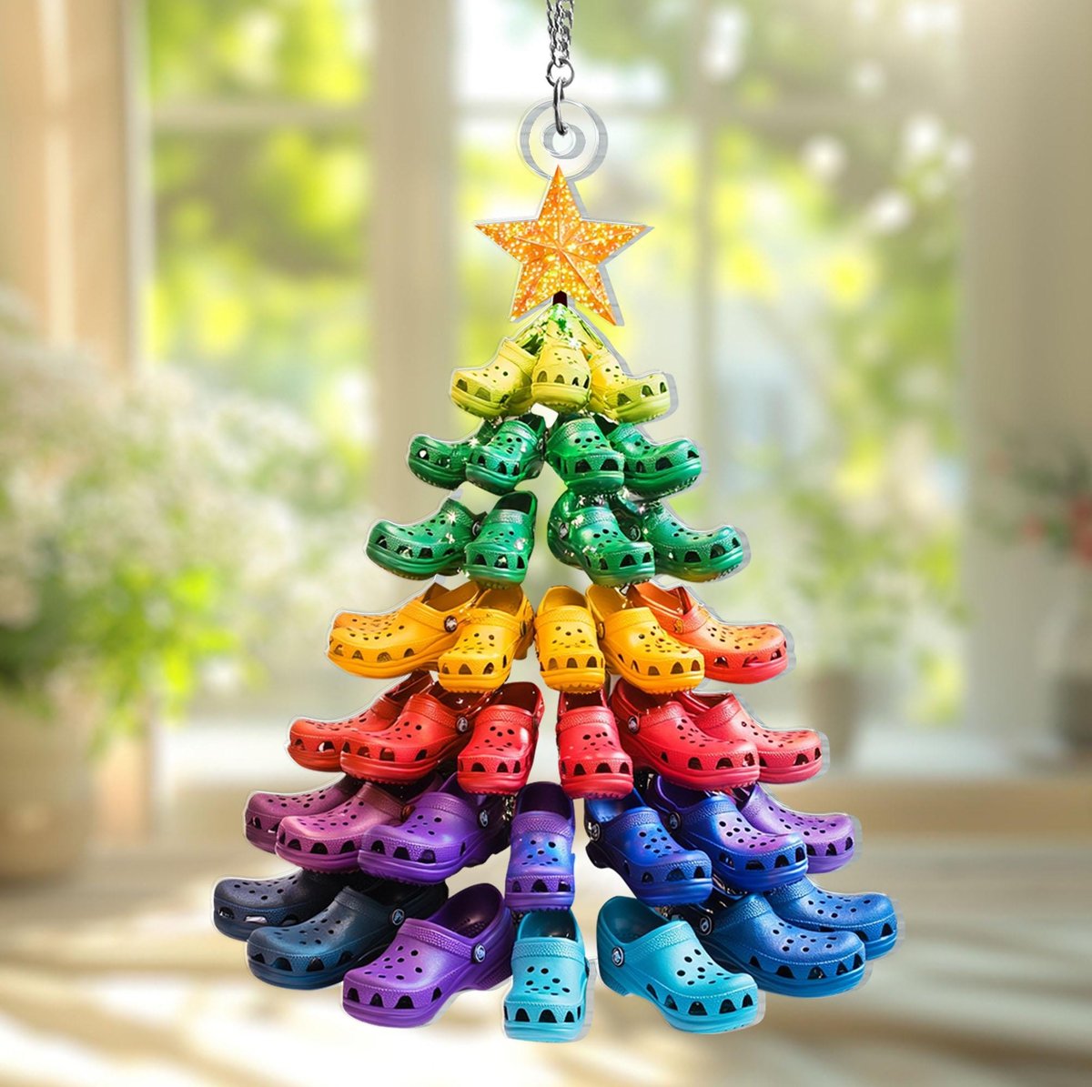2D Flat Crocin39 around the Christmas Tree Window Hanging Crocs Stack Tree ornament Crocin Christmas Ornament Funny Christmas Ornaments