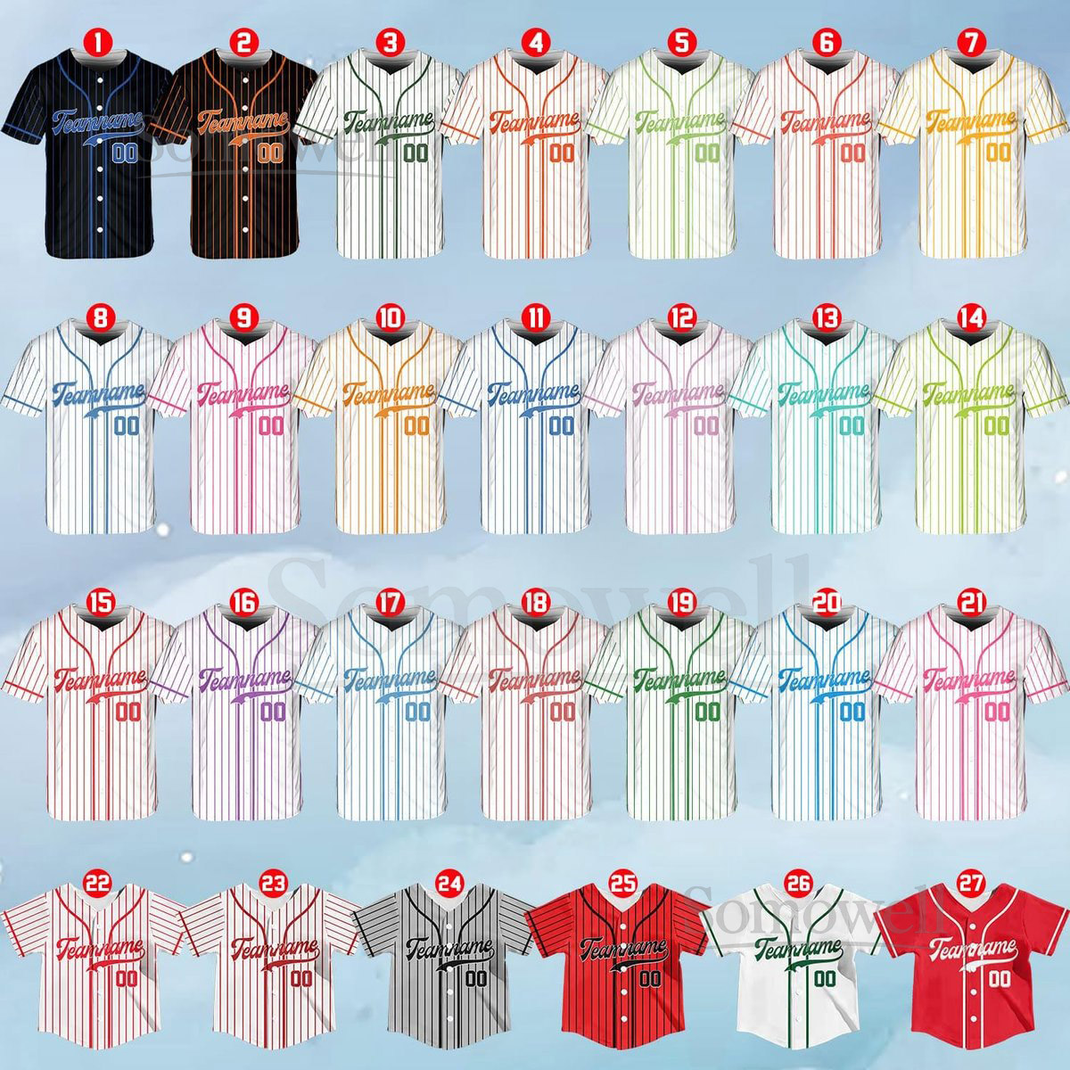 Personalized Team Name And Number Pinstripe Baseball Jersey Custom Stripe Line Color Baseball Jersey Baseball Jersey Uniform Baseball Fans_693