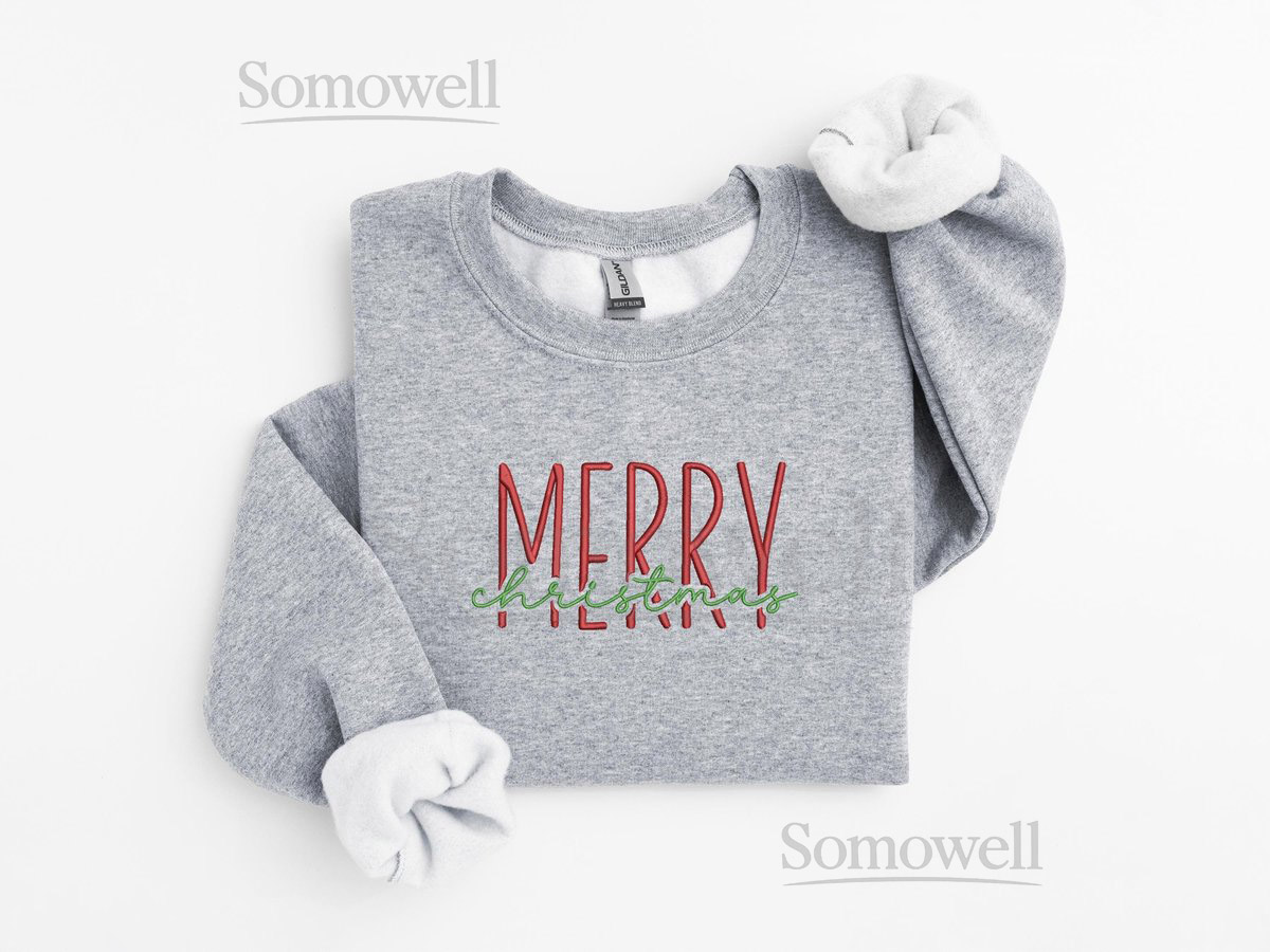 Embroidered Merry Christmas Sweatshirt Festive Holiday T-Shirt_89