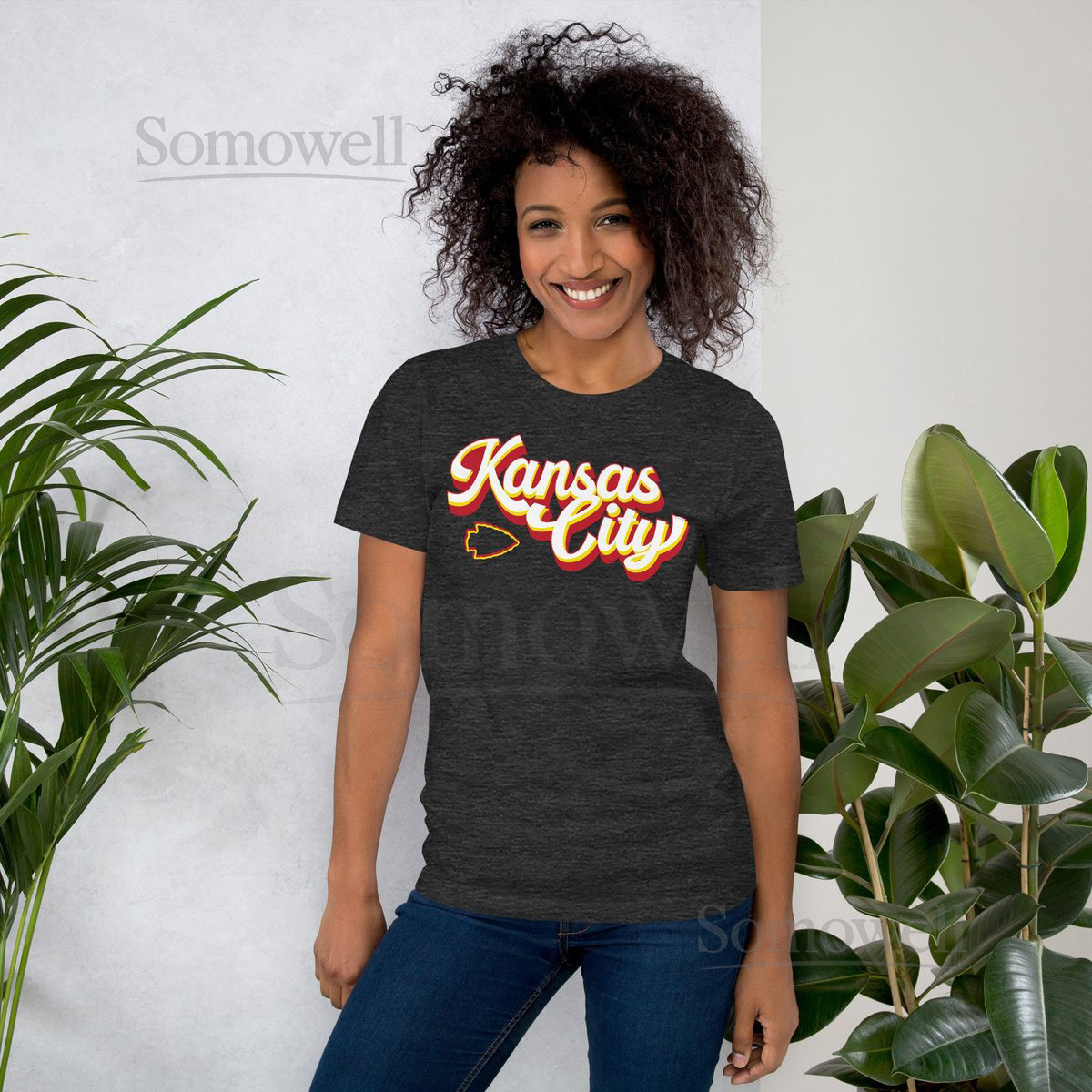 Kansas City Arrowhead T-Shirt Chiefs Inspired Shirt Unisex Bella Canvas Tee KC Football Fan Apparel Dark Gray Heather Gray Yellow_237