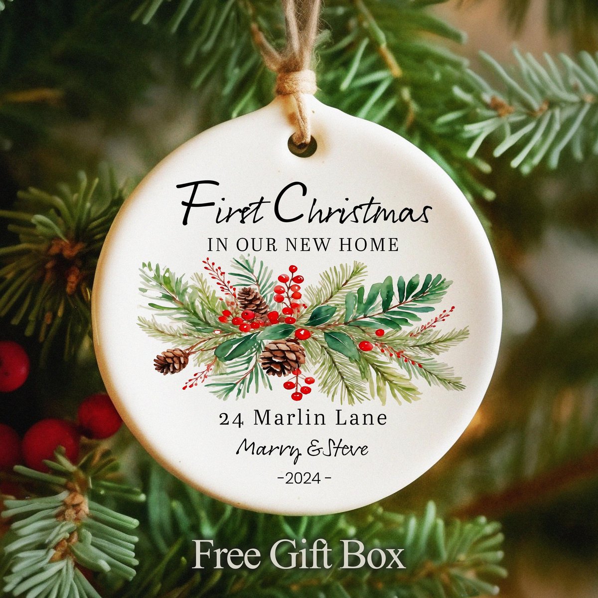 First Christmas in Our New Home Christmas Ornaments House Address Ornament 2024 New Home Ornament Our First Home Keepsake New House Gift