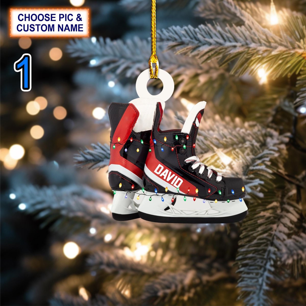 Custom Name Ice Hockey Skates Christmas Ornament Christmas Tree Hanging Decor Flat 2D Ornament Acrylic Wooden Gift For Hockey Lovers