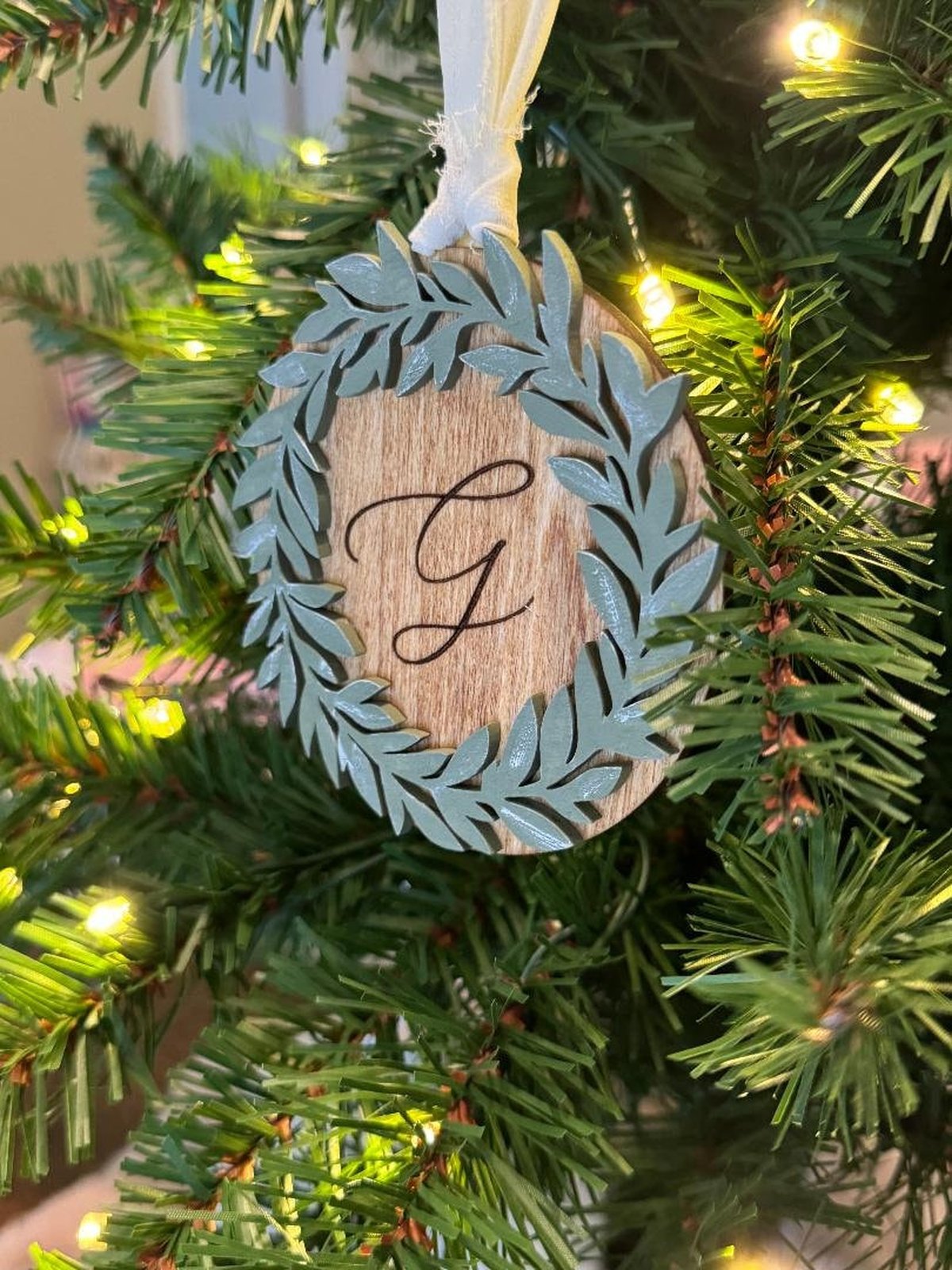 Personalized Engraved Wreath Initial Christmas Ornament