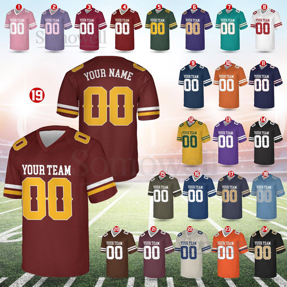 Personalized Football Team Custom Team Name And Number Football Jersey V-neck Short Sleeve Jersey Shirt Football Jerseys_107