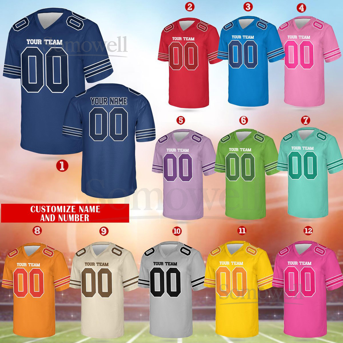 Personalized Football Team Custom Team Name And Number Football Jersey V-neck Short Sleeve Jersey Shirt Football Jerseys_108