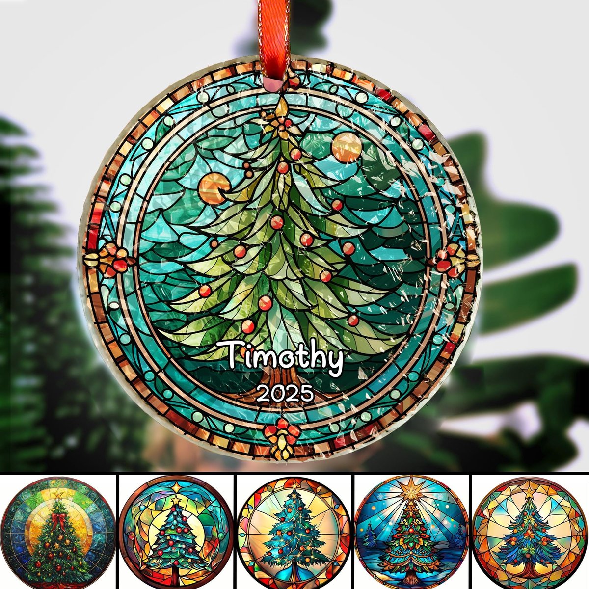 Personalized Stained Glass Christmas Tree OrnamentChristmas Handcraft Holiday Ornament with namePremium Water Ripple GlassChristmas GIFT