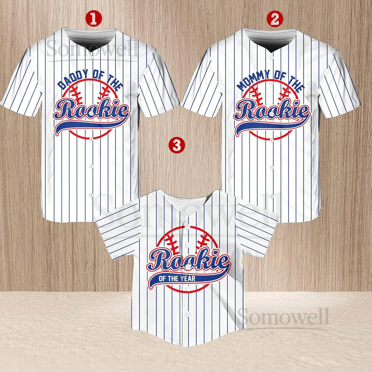 Personalized Mommy Daddy Of the Rookie Baseball Jersey Custom Name Number Shirt Pinstripe Rookie Of The Year Jersey Family Matching Outfit_287