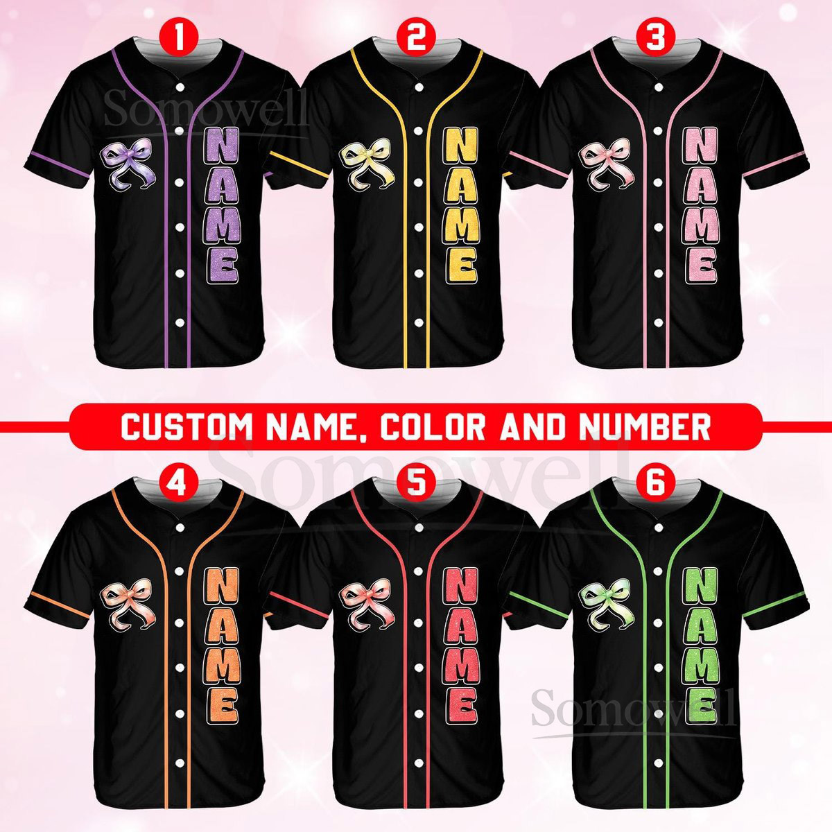 Personalized Team Name Number Bow Ribbon Baseball Jersey Custom Cheer Baseball Jersey Glitter Jersey Printed Glitter Not Glitter Fabric_742