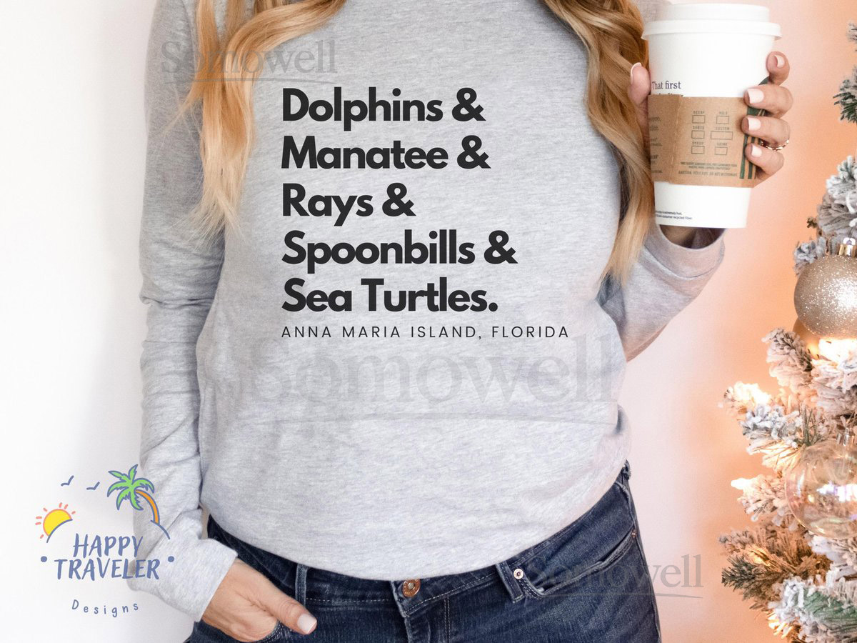 Florida Hurricane Aid Anna Maria Island Long Sleeve Tee - Soft Lightweight Bella Canvas Dolphins Manatee Rays Spoonbills Sea Turtles_447