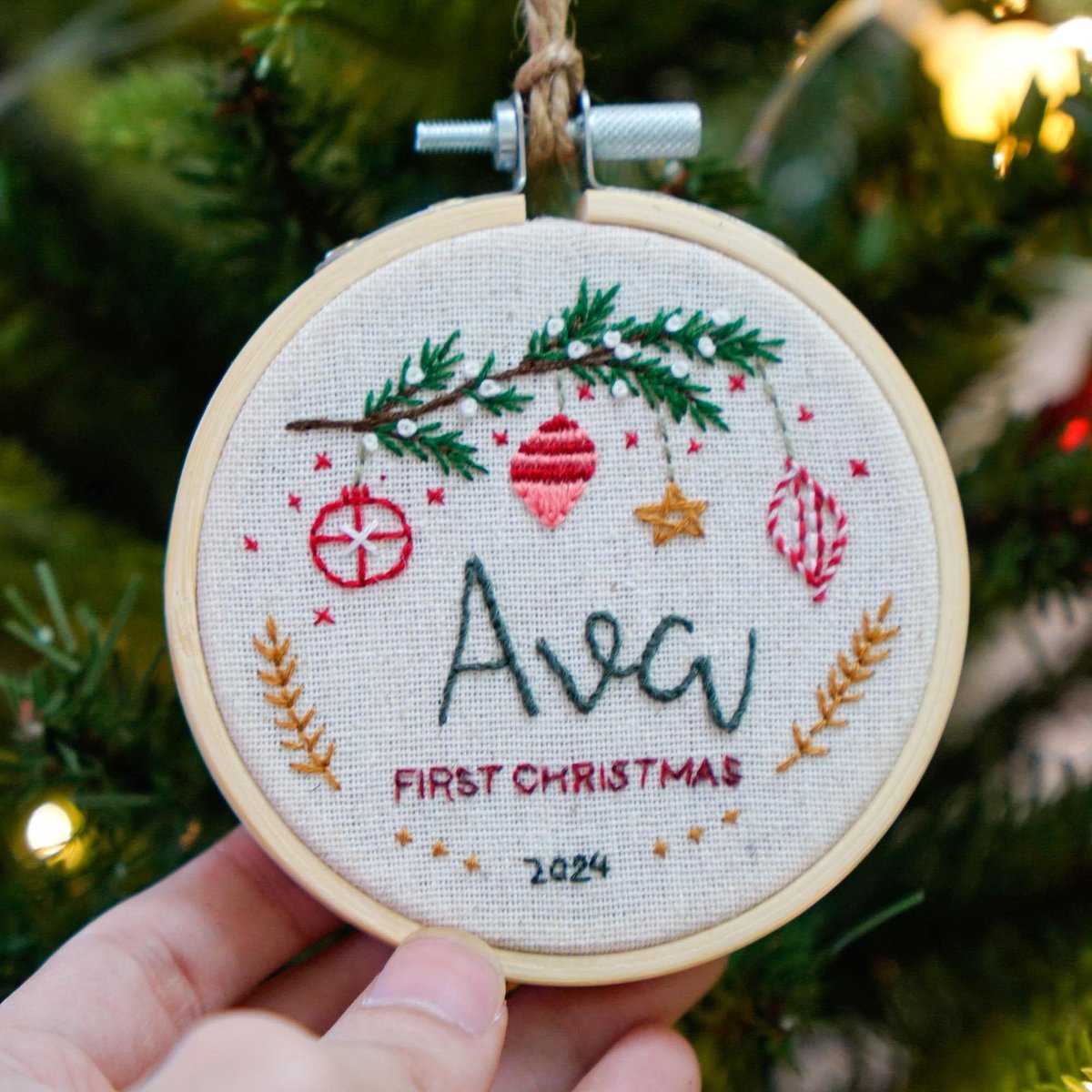 Personalized Embroidered First Christmas Ornament Custom PetBaby Name