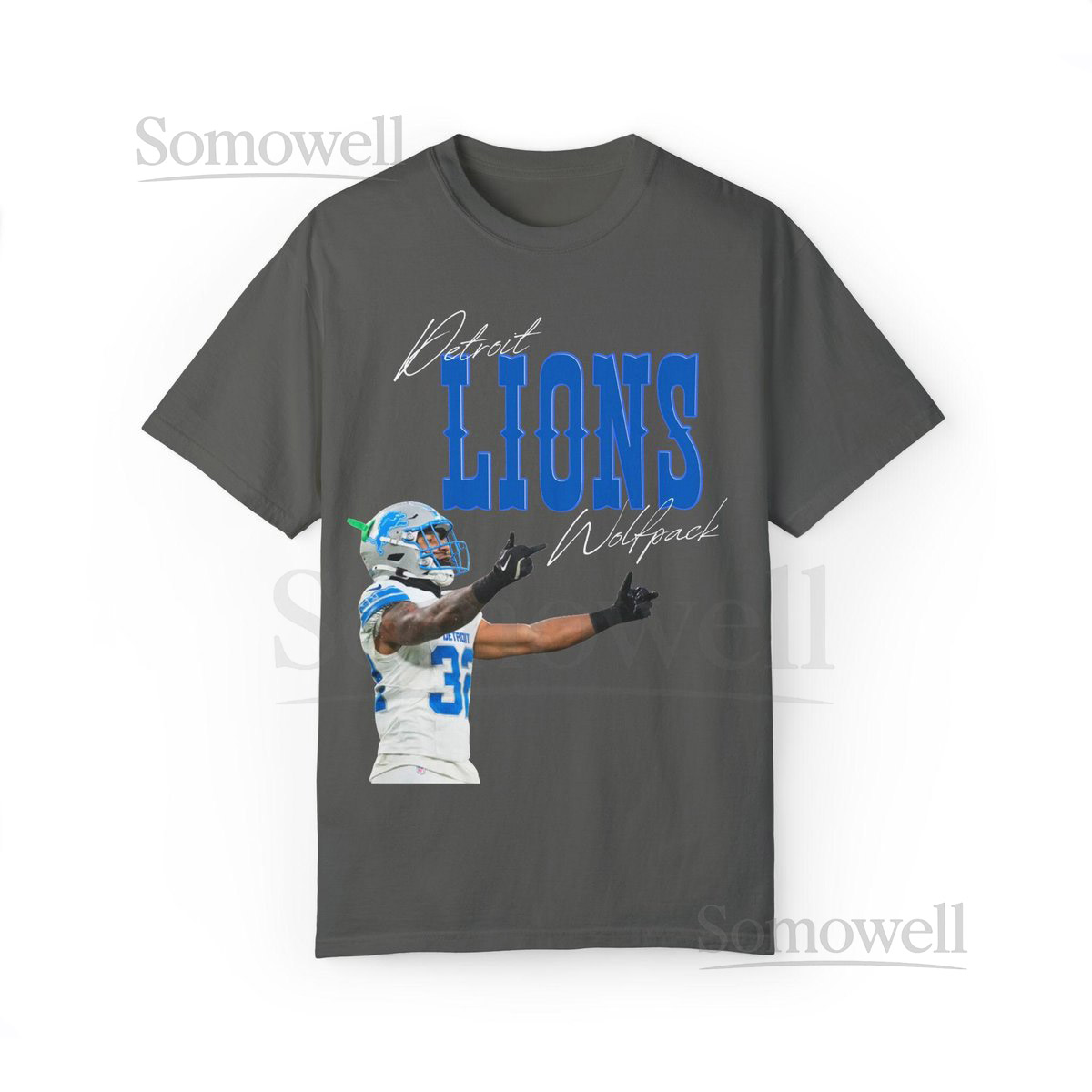 Vintage Detroit Lions Logo with Brian Branch 1 Finger Salute Unisex Garment-Dyed T-shirt_714