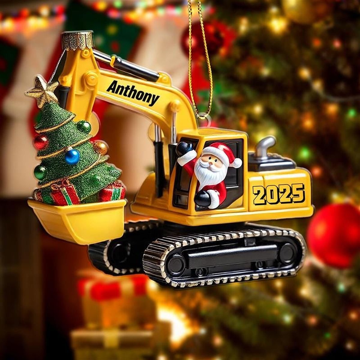 Personalized Xmas Excavator Construction Ornament 2D Acrylic Flat Ornament Not 3D Ornaments For Kids Ornament Backhoe Xmas Gift For Kids
