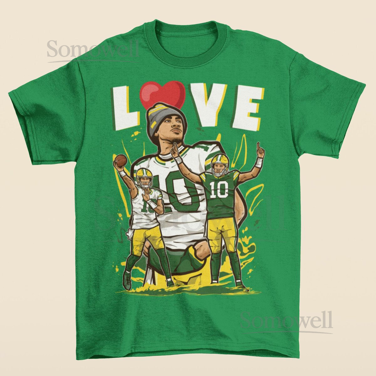 Jordan Love Heart Cartoon Style Green Bay T-Shirt_533