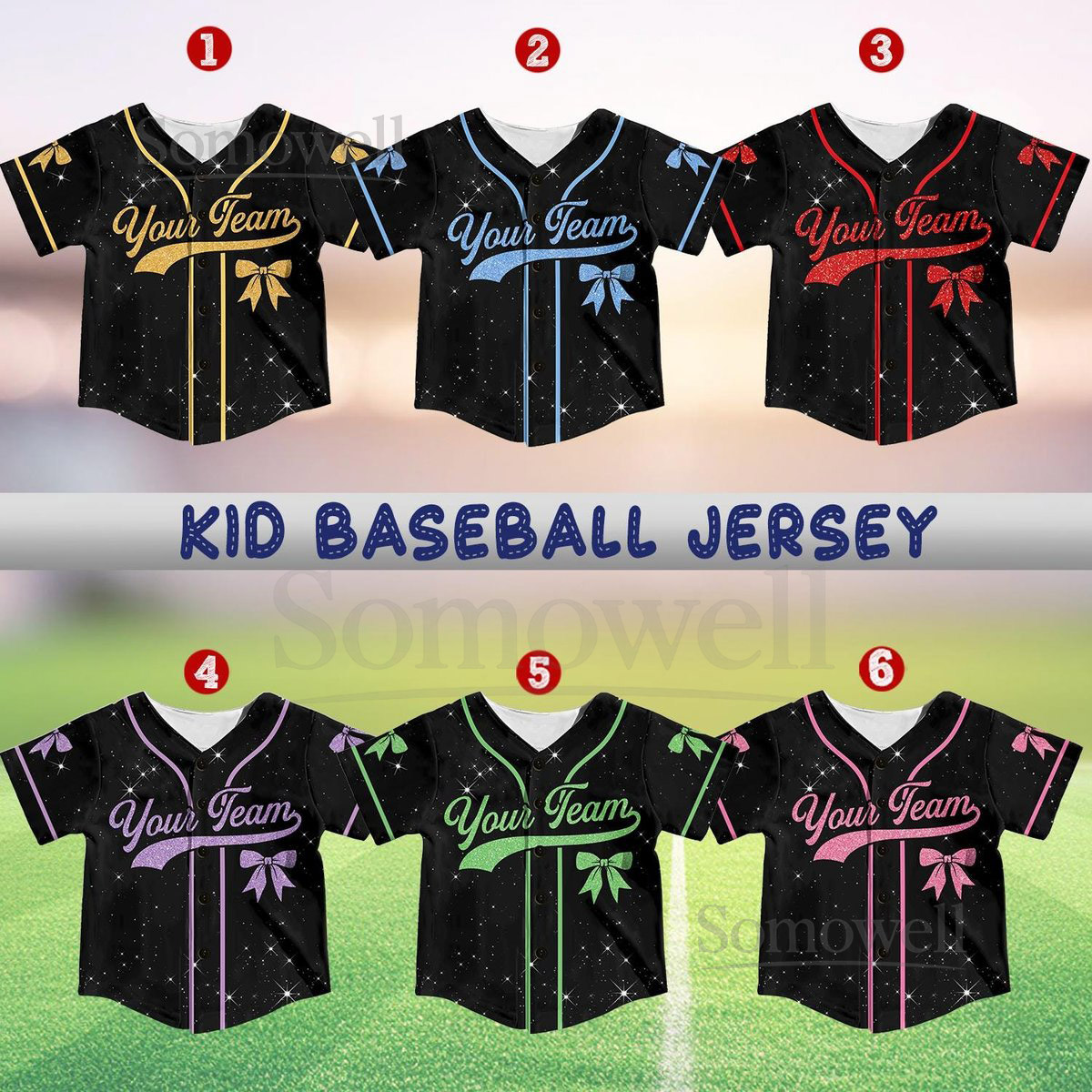 Personalized Team Name Number Bow Ribbon Baseball Jersey Custom Cheer Baseball Jersey Glitter Jersey Printed Glitter Not Glitter Fabric_745