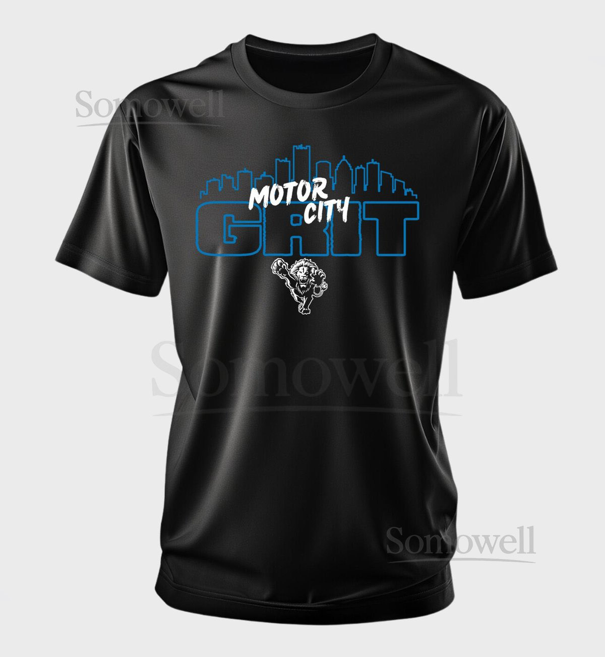 Motor City Grit Detroit Football Skyline with lion multiple lions Detroit football tshirt t-shirt_601
