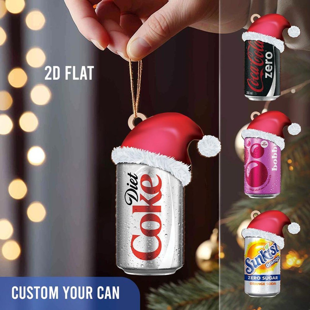 Personalized Diet Coke Ornament 2D Flat Custom Coca-Cola Diet Coke Coke Zero Can With Santa Hat Ornament Custom Coke Can Ornament_1816673982