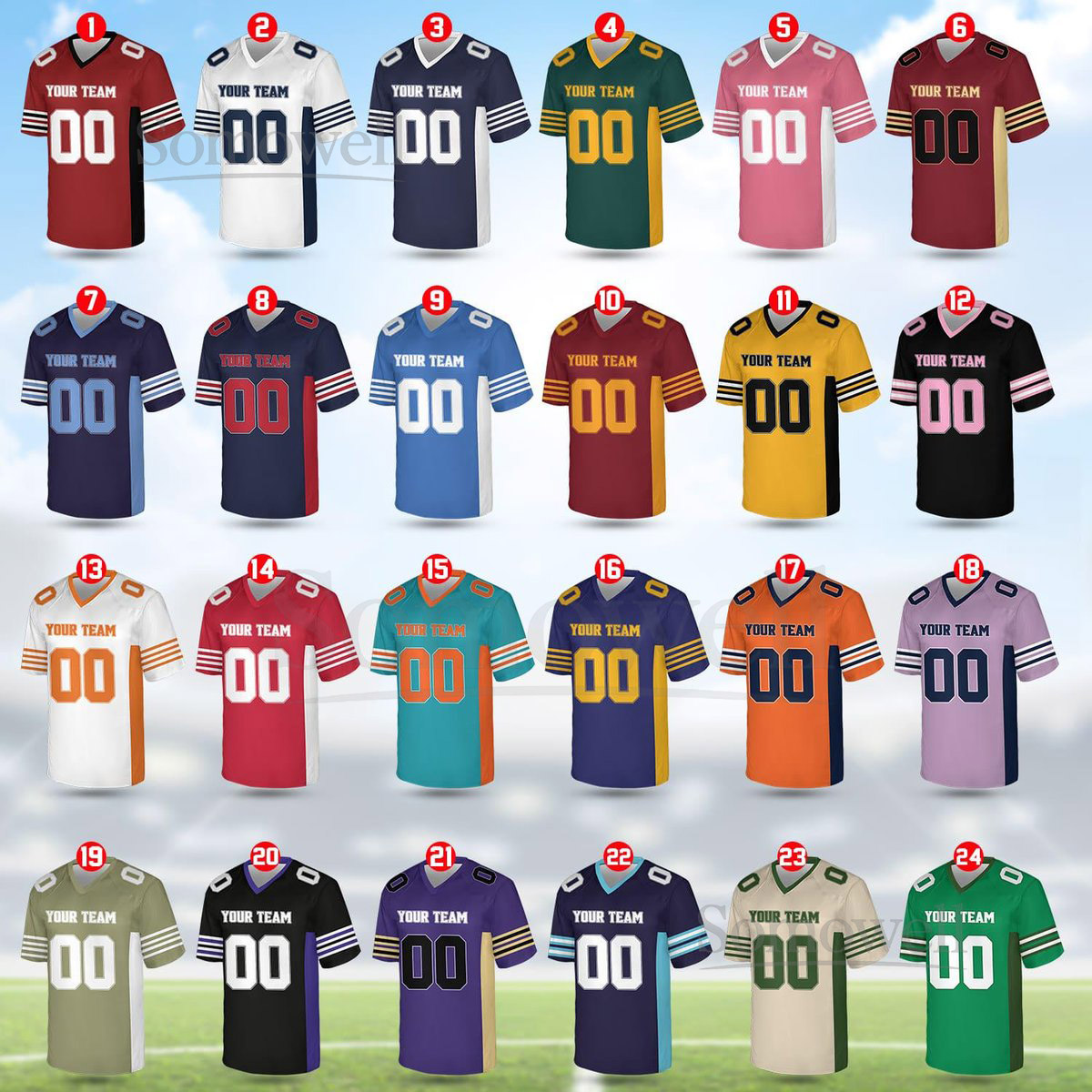 Personalized Football Team Custom Team Name And Number Football Jersey V-neck Short Sleeve Jersey Shirt Football Jerseys_109