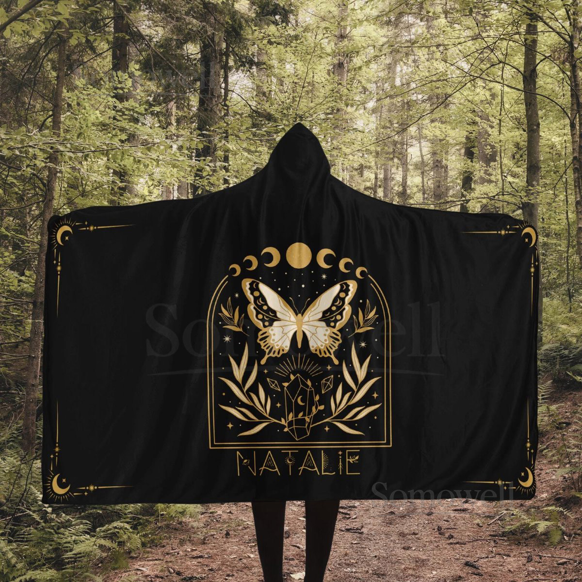 Personalized Witchy Whimsigoth Aesthetic Hooded Blanket Cottagecore Moth Sherpa Hoodie Blanket Fleece Blanket Hoodie Witchy Gifts for Her_63