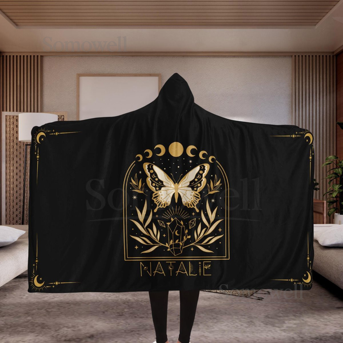 Witchy Whimsigoth Aesthetic Hooded Blanket Cottagecore Moth Sherpa Hoodie Blanket Personalized Fleece Blanket Hoodie Witchy Gifts for Her_104