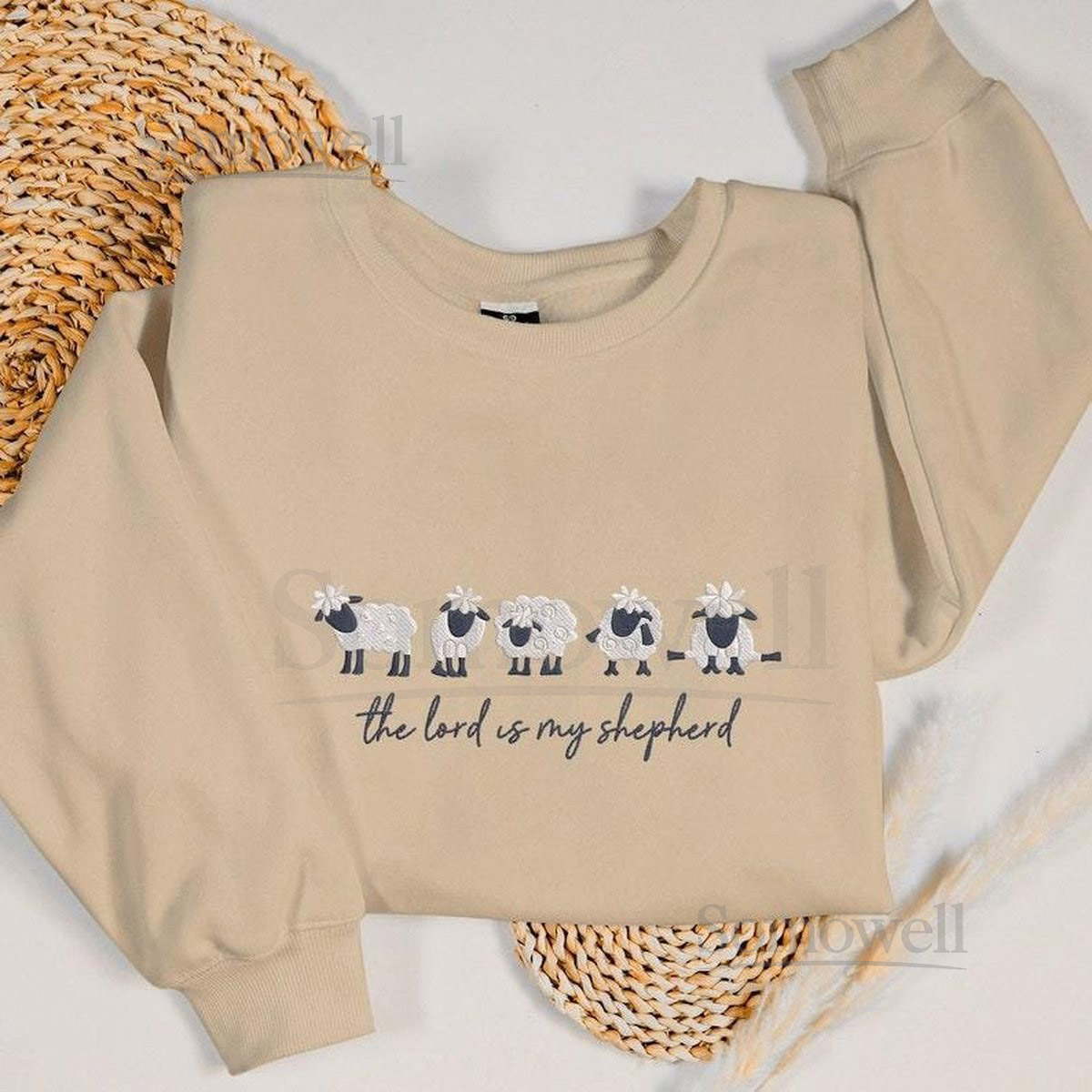 The Lord Is My Shepherd Embroidery Sweatshirt Jesus Love Embroidered Hoodie Christian Faith Shirt Cute Sheep Embroidered Sweatshirt_157