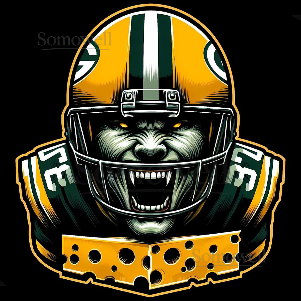 Green Bay Packers Football Team Cheese Fang Graphic T-Shirt_458