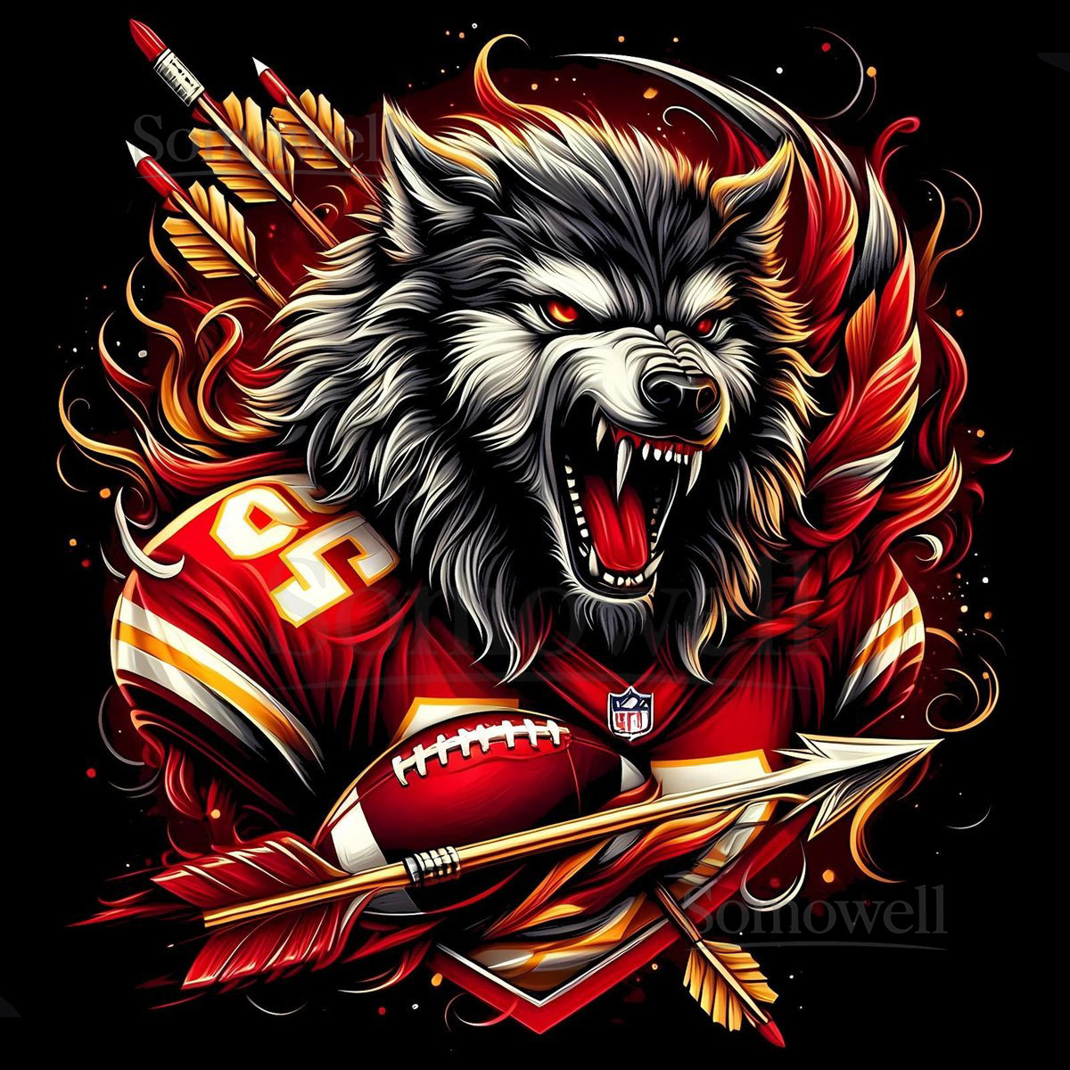 Kansas City Chiefs Football Team Wolf Graphic T-Shirt - Design 3_270