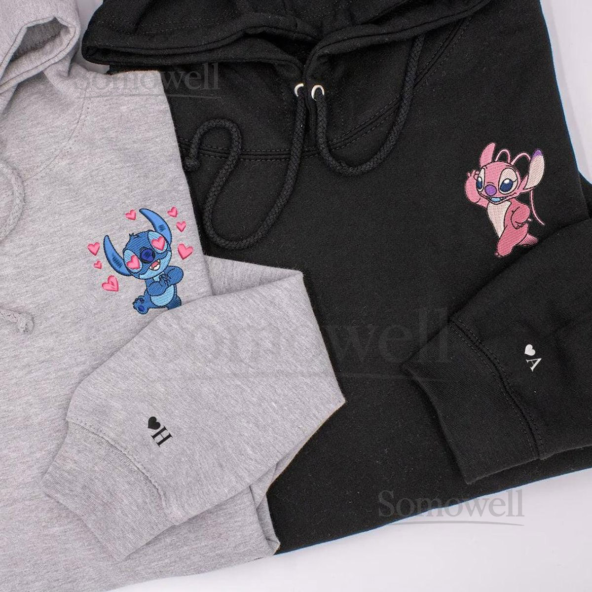 Embroidered Stitch And Angel Couple Sweatshirt Disney Couple Hoodie Movie Matching Embroidered Shirt Valentines Day Gift For Her Him_98