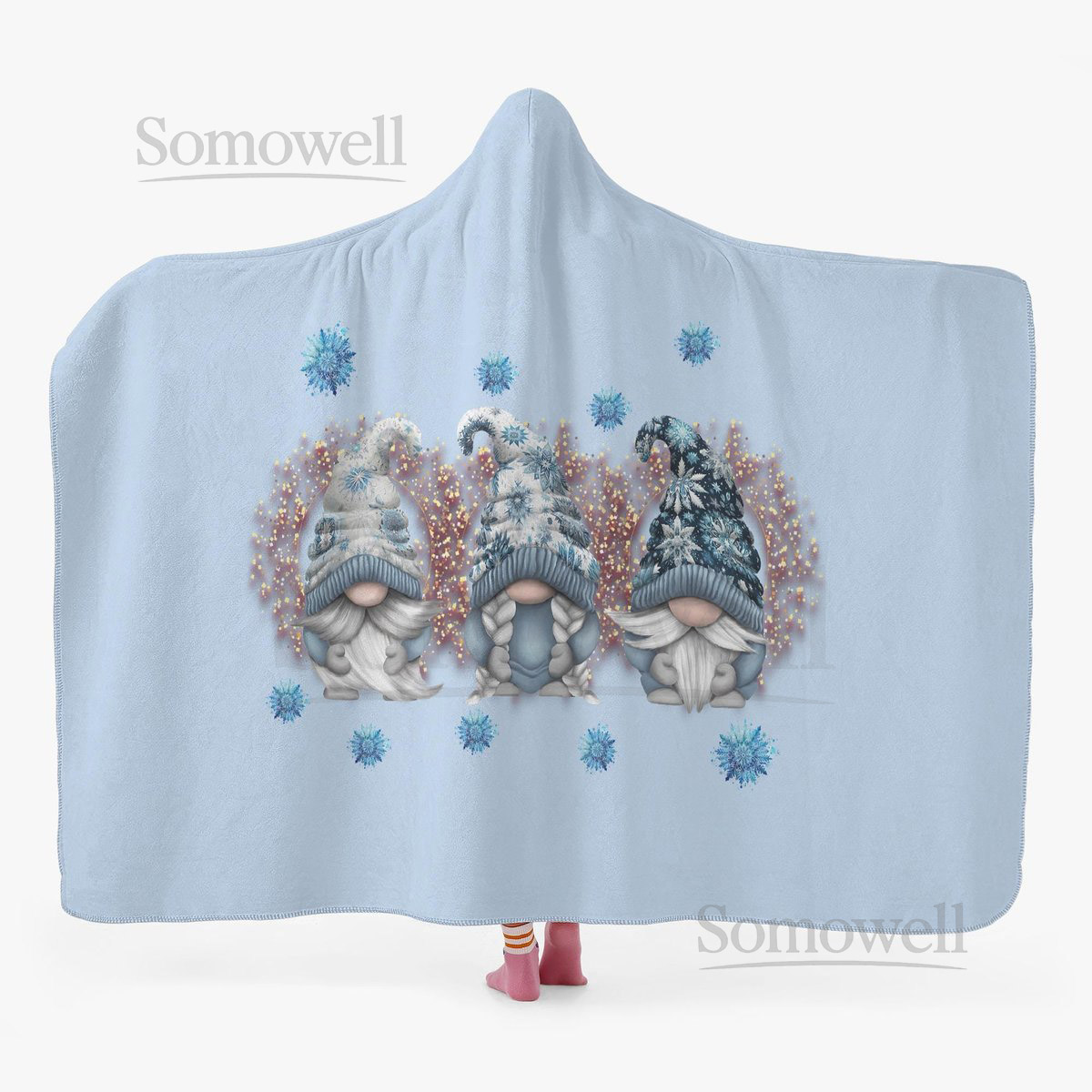 Cute Winter Gnome Snowflake Dual-Sided Stitched Hoodie Blanket Cozy Warm Throw Hooded Great Gift_30