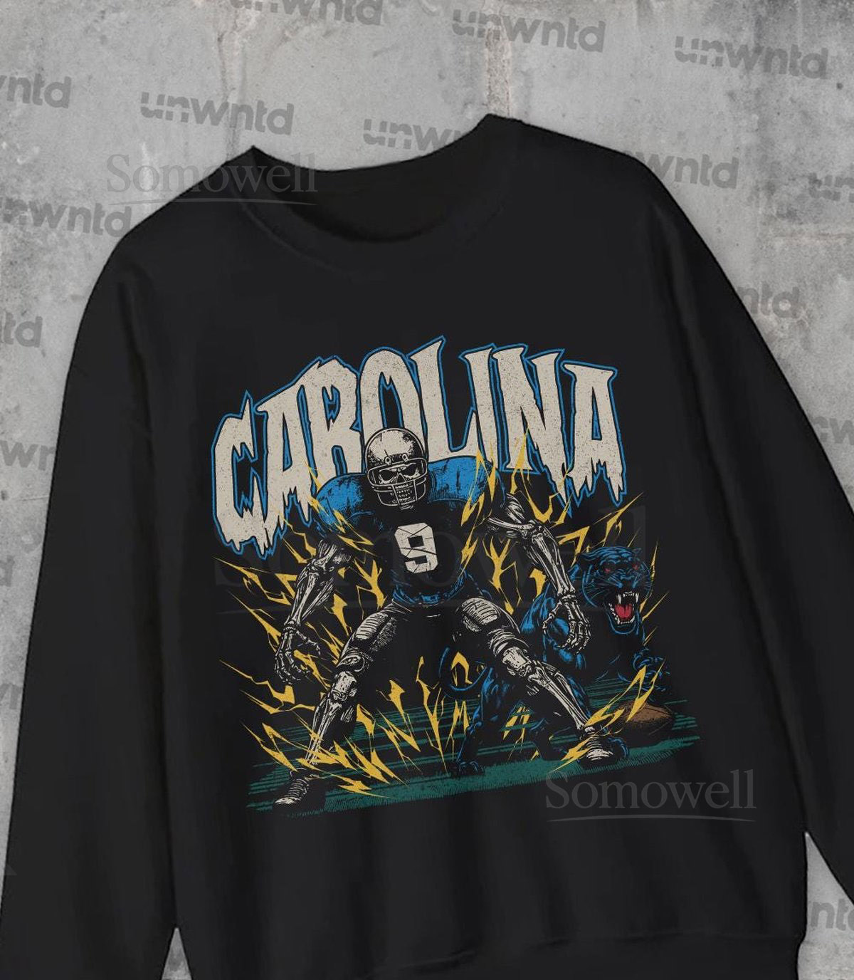 Carolina Football Sweatshirt - Graphic Crewnecks - Skeleton - Gift Shirt - Bootleg Shirt - Vintage - Skeleton Crewnecks - Panthers_354
