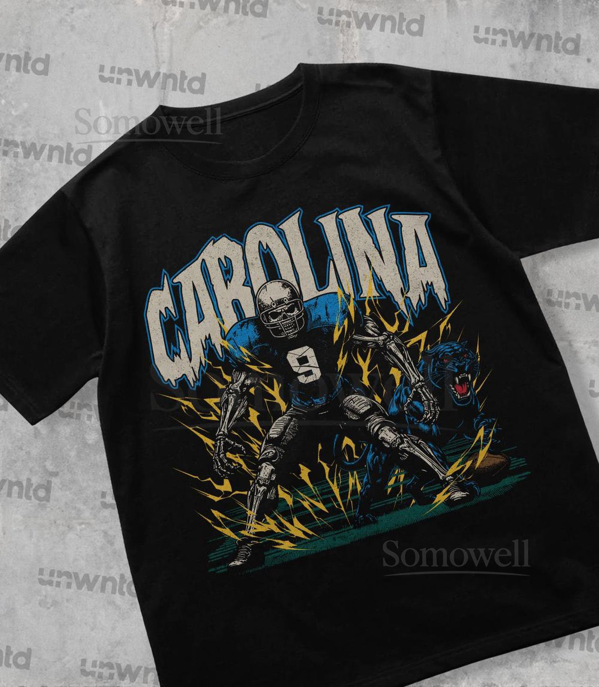 Carolina Football Shirt - Graphic Tees - Skeleton Shirt - Merch Tee - Gift Shirt - Bootleg Shirt - Skeleton Football Shirt - Panthers_339