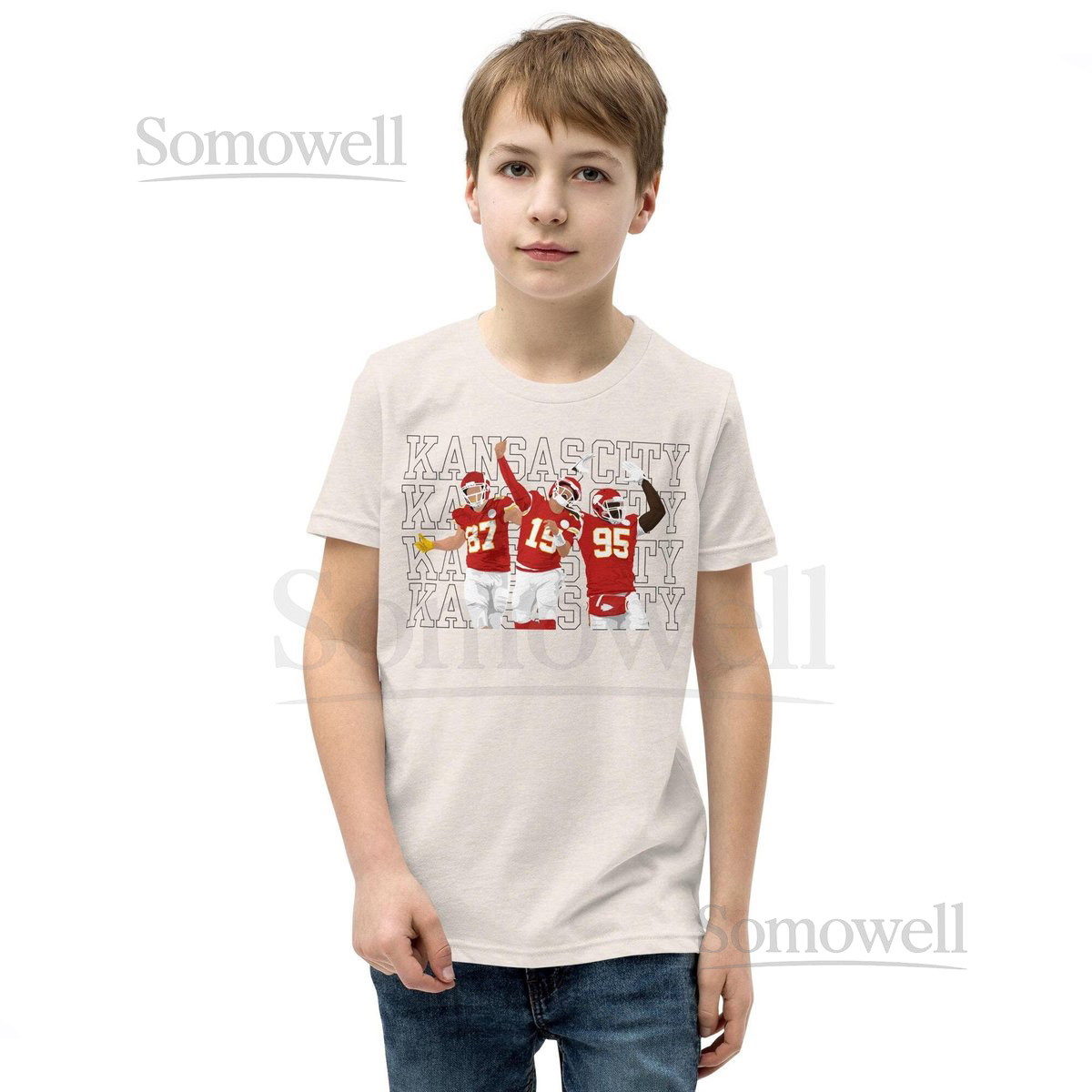 Youth Chiefs Short Sleeve T-Shirt Bella Canvas Brand Tee Kansas City Football Kids KC gear Game Day Outfit Gift Boys Girls Players_857