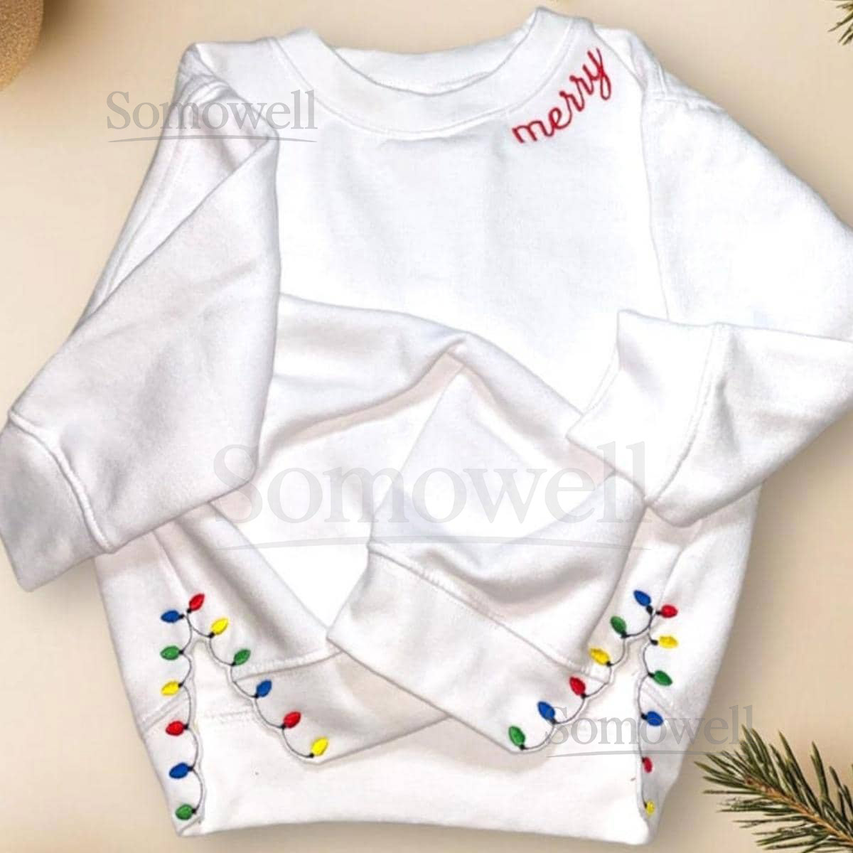 Embroidered Christmas Lights Cut Hem Sweatshirt Merry Lights Embroidered Hoodie Side Bow Sweatshirt Xmas Cute Gift For Her Women_65