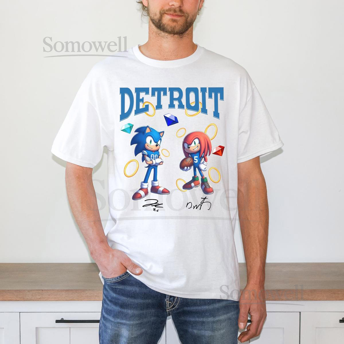 Sonic and Knuckles 0 5 Lions Football Shirt David Montgomery Jaymir Gibbs Jaymir Gibbs 0 Detroit Lions Fan Gift Retro Lions Shirt_649