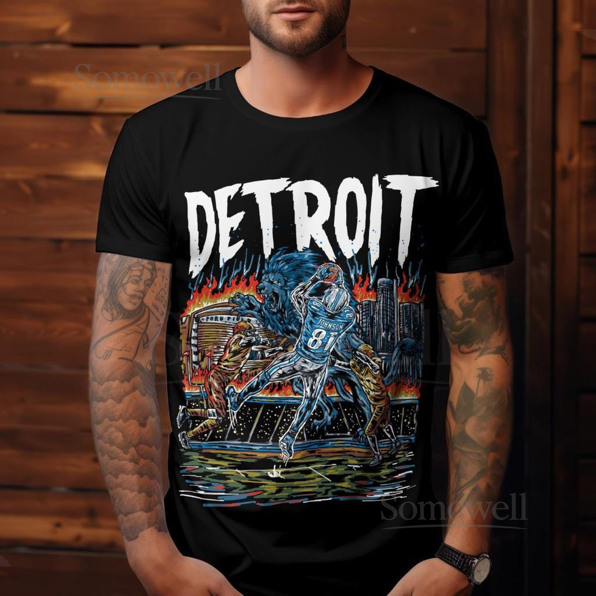 Detroit Football Shirt Megatron Vintage Lions Tee_140