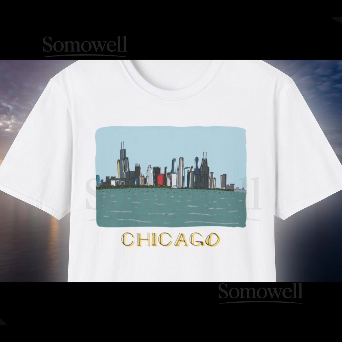 Chicago Skyline Hand Drawing - Travel Souvenir Inspired Art - South Side Chicago - Sears Willis Tower - Unisex Softstyle Graphic T-Shirt_225