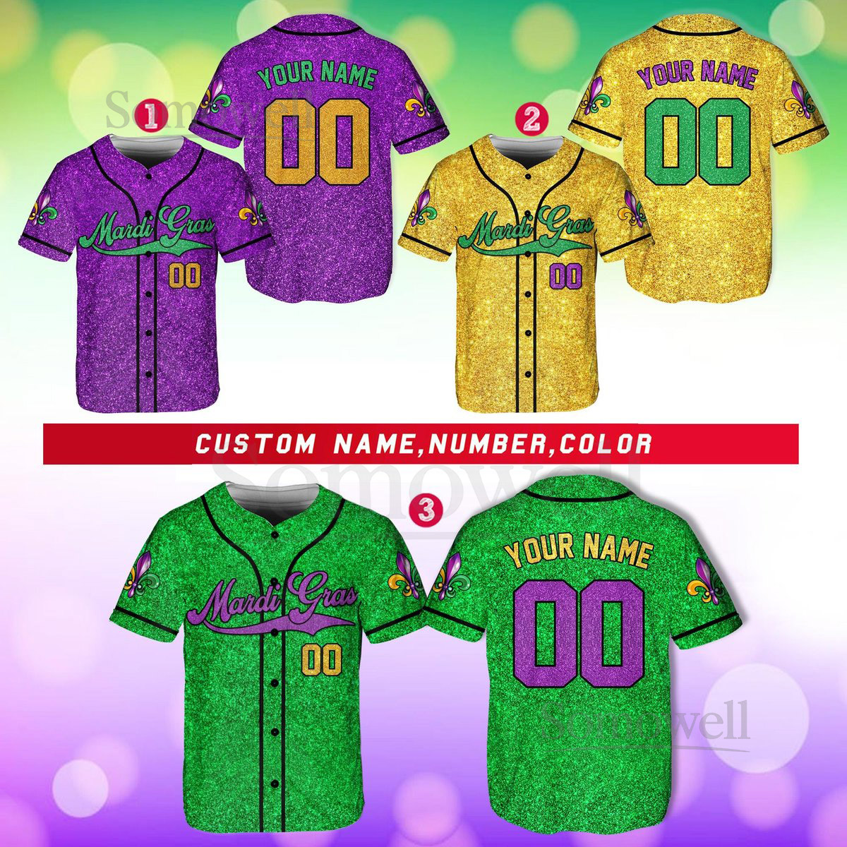 Personalized Glitter Mardi Gras Baseball Jersey Custom Name And Number Baseball Jersey Mardi Gras Carnival Jersey Printed Glitter_123