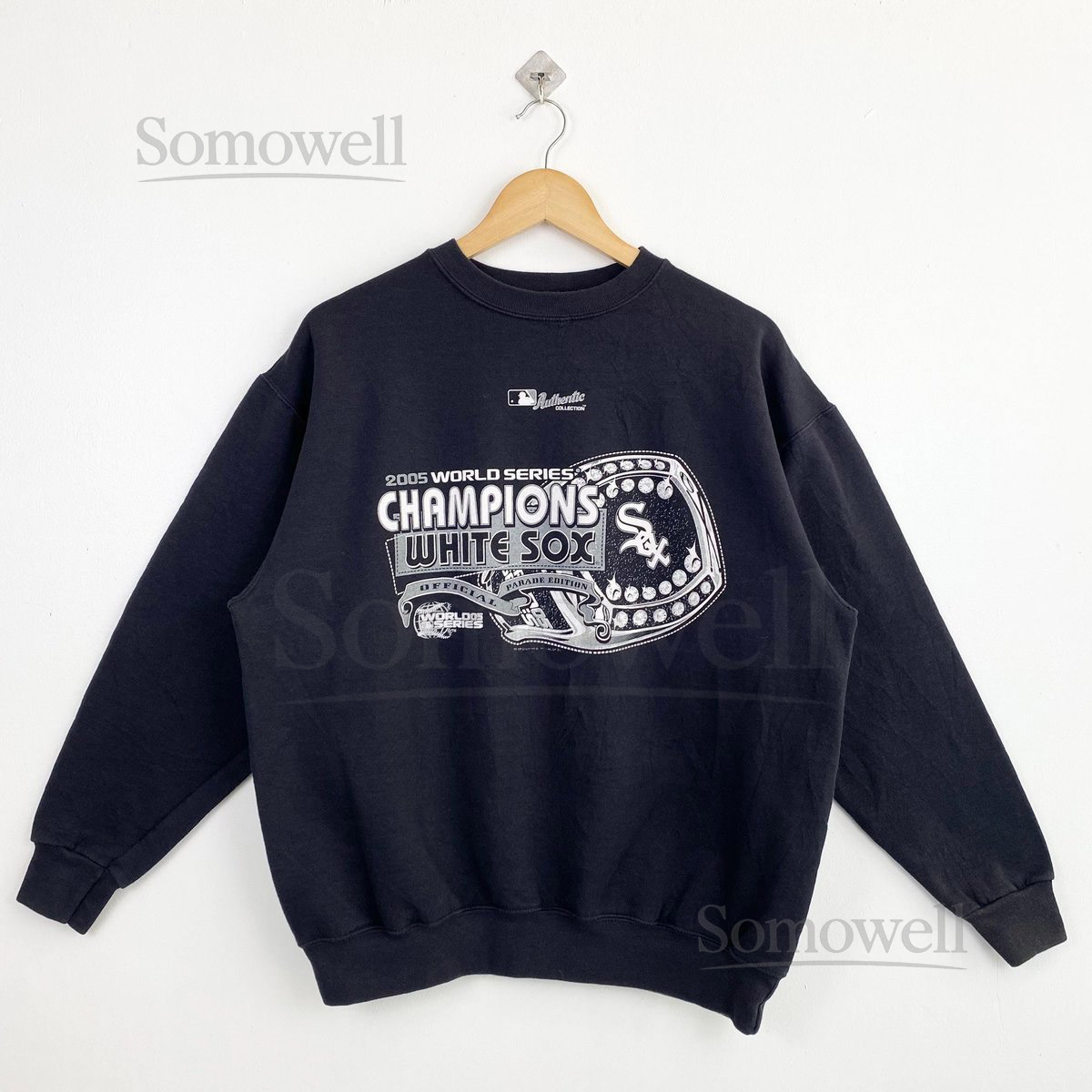 Vintage MLB Chicago White Sox Crewneck Sweatshirt Print Logo Black Color Mens L_30