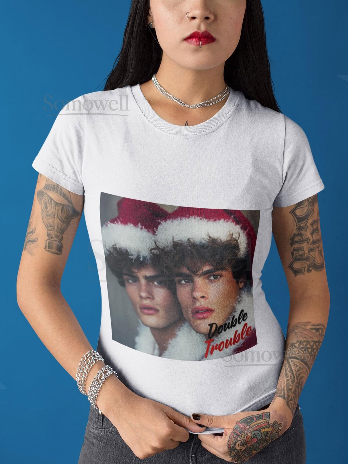 Funny Christmas Unisex Tee - Double Trouble Twin Male Holiday Shirt Xmas Gift Idea Festive Graphic Top Humorous Winter Apparel_291