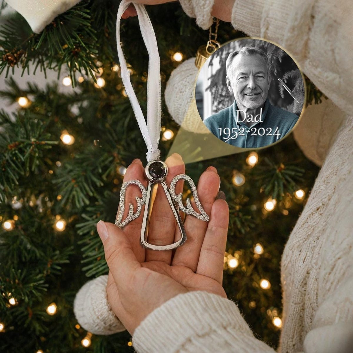 Angel Wings Photo Projection Ornament Custom Memorial Photo Projection Ornaments Family Remembrance Decoration Loss of Grandma