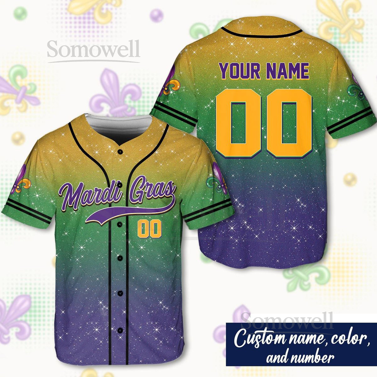 Personalized Glitter Mardi Gras Baseball Jersey Custom Glitter Mardi Gras Baseball Jersey Mardi Gras Carnival Jersey Printed Glitter_120