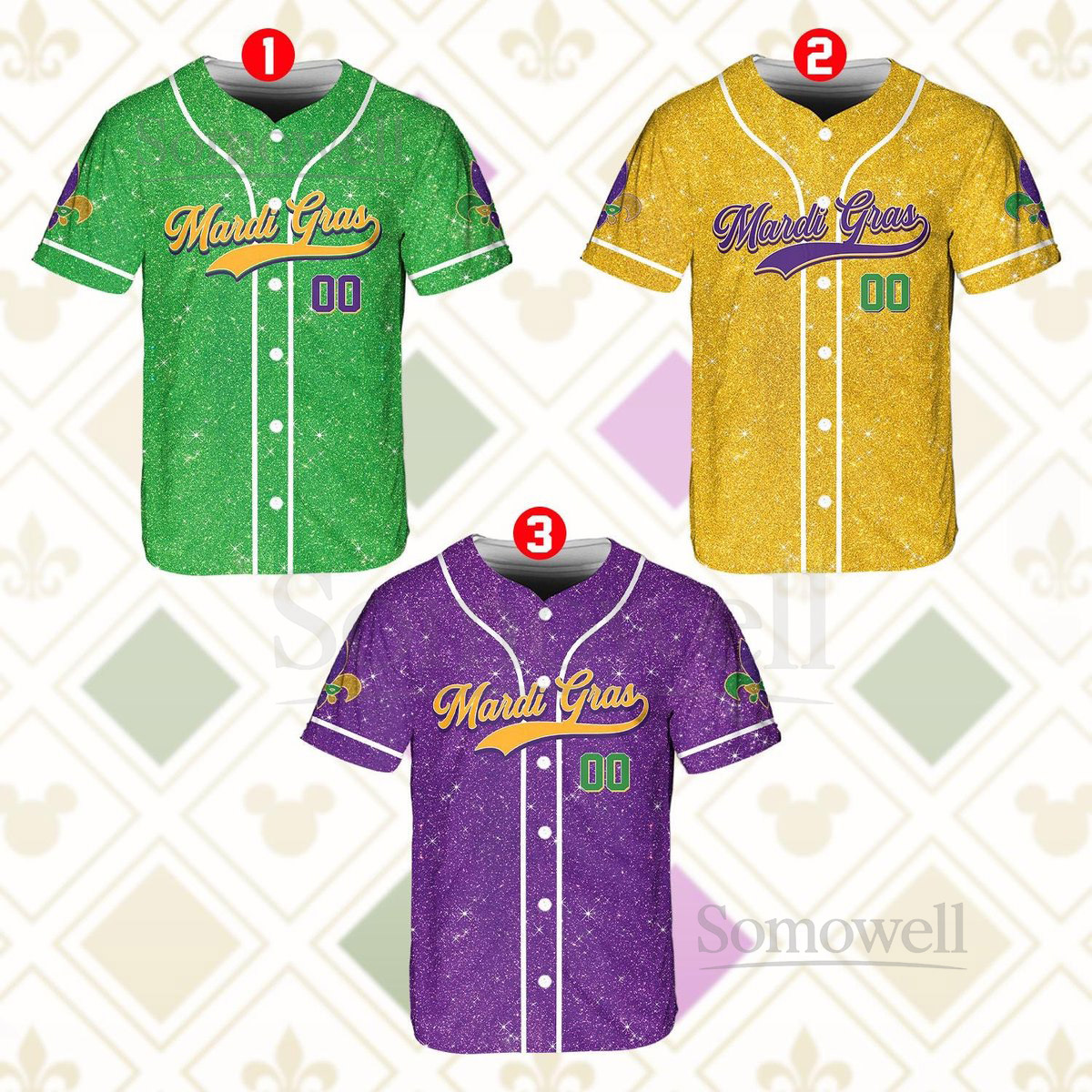 Personalized Glitter Mardi Gras Baseball Jersey Custom Glitter Mardi Gras Baseball Jersey Mardi Gras Carnival Jersey Printed Glitter_121