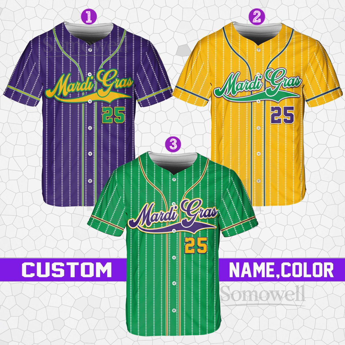 Personalized Mardi Gras Baseball Jersey Custom Name And Number Pinstripe Baseball Jersey Mardi Gras Carnival Jersey Family Matching Outfit_255