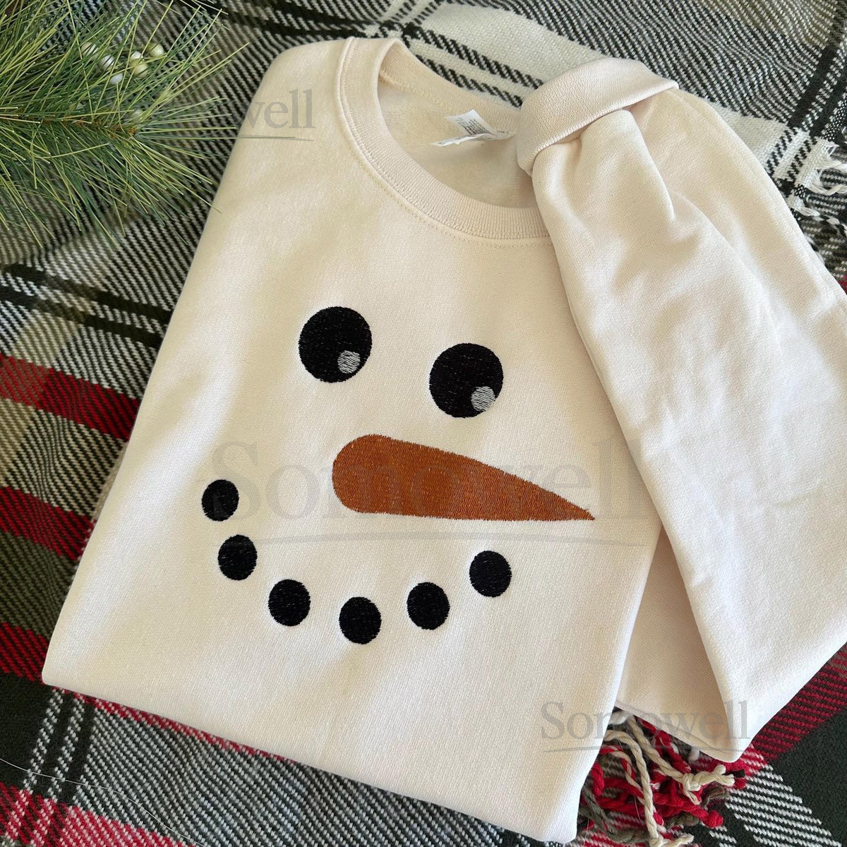 Embroidered Snowman Adult Sweatshirt - Holiday Sweater for Women - Cute Christmas Crewneck - Frosty - Holiday Christmas Pullover_95