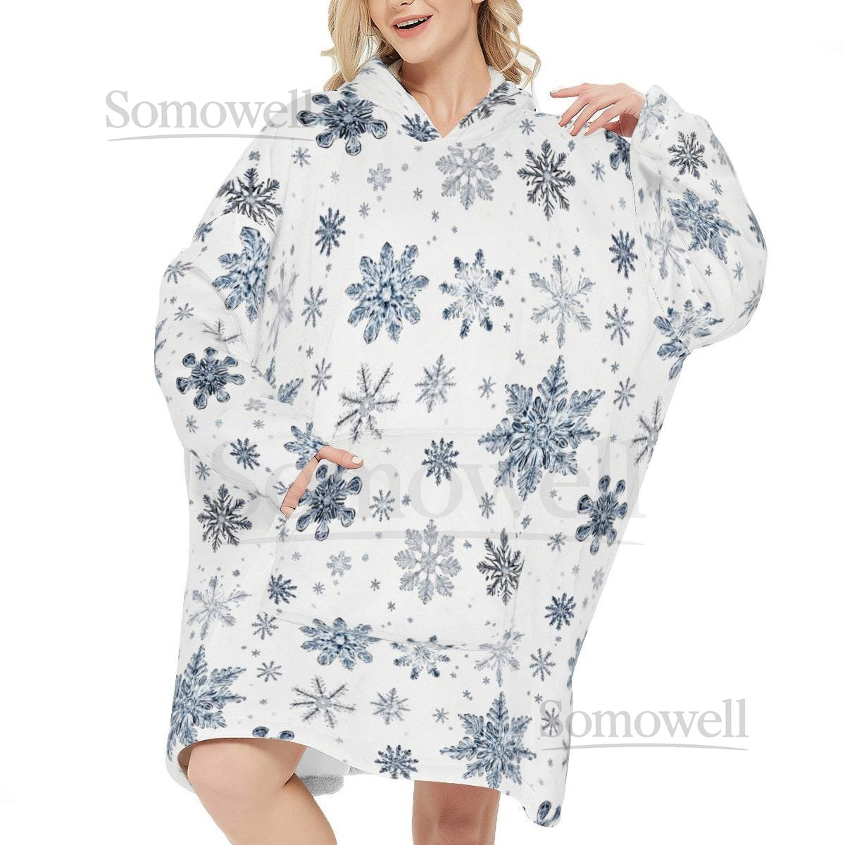 Snowflake Flannel Sleeper Blanket Hoodie - Soft Warm Cozy_77