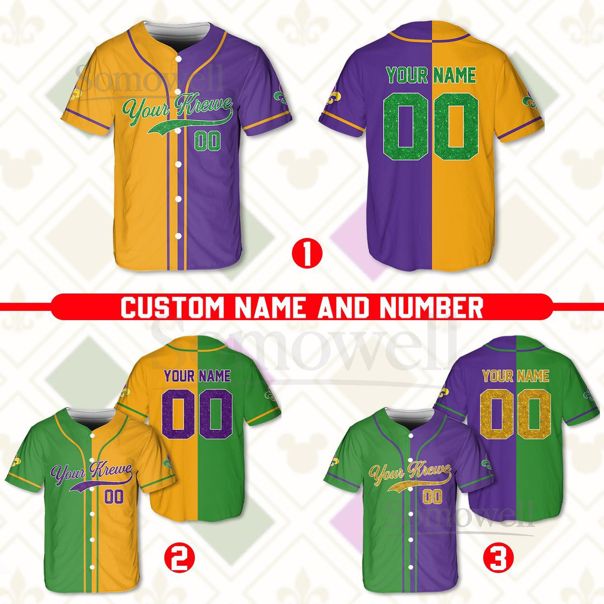 Personalized Mardi Gras Baseball Jersey Custom Name Number Mardi Gras Krewe Baseball Jersey Gift For Family Matching Carnival Wear_256