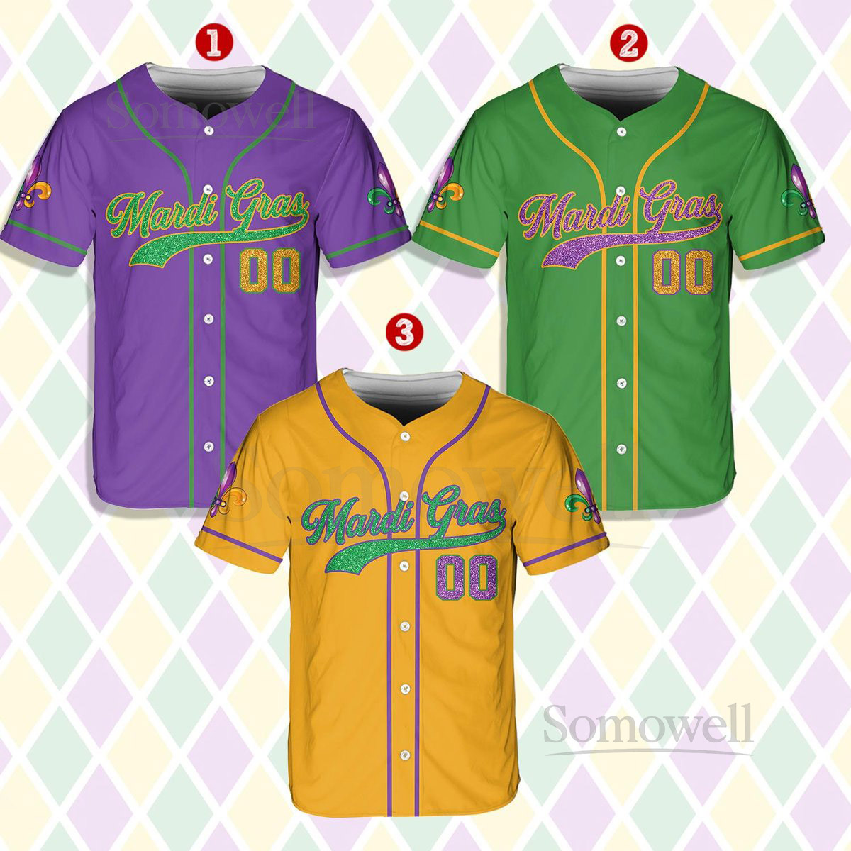 Personalized Mardi Gras Baseball Jersey Custom Name And Number Baseball Jersey Mardi Gras Carnival Jersey Gift For Family Matching_237