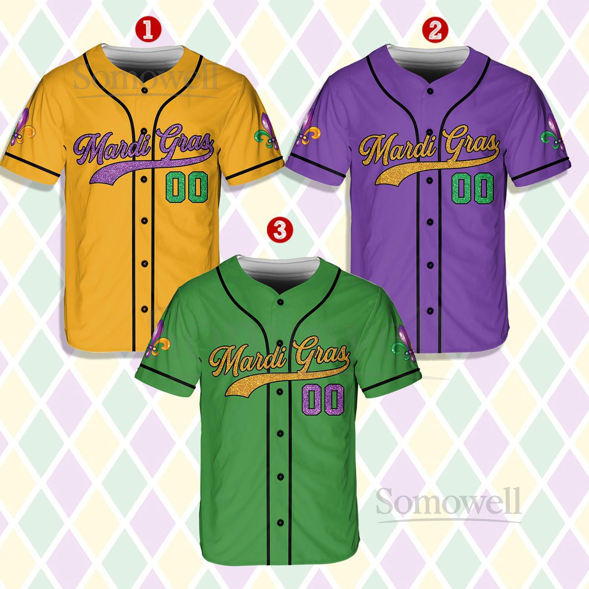 Personalized Mardi Gras Baseball Jersey Custom Name And Number Baseball Jersey Mardi Gras Carnival Jersey Gift For Family Matching_238