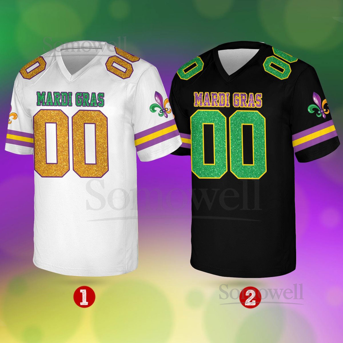 Personalized Glitter Mardi Gras Football Jersey Custom Name And Number Short Sleeve Jersey Mardi Gras Carnival Jersey Printed Glitter_131