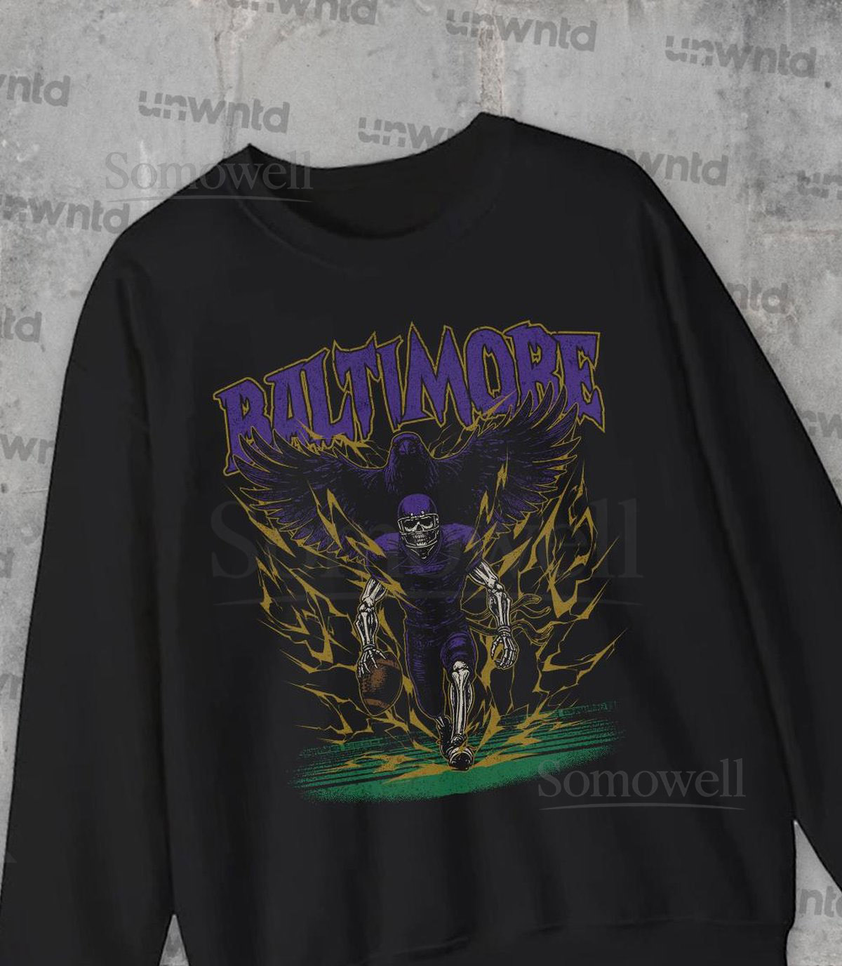 Baltimore Football Sweatshirt - Graphic Crewnecks - Skeleton - Gift Shirt - Bootleg Shirt - Vintage - Skeleton Football Crewnecks - Ravens_118