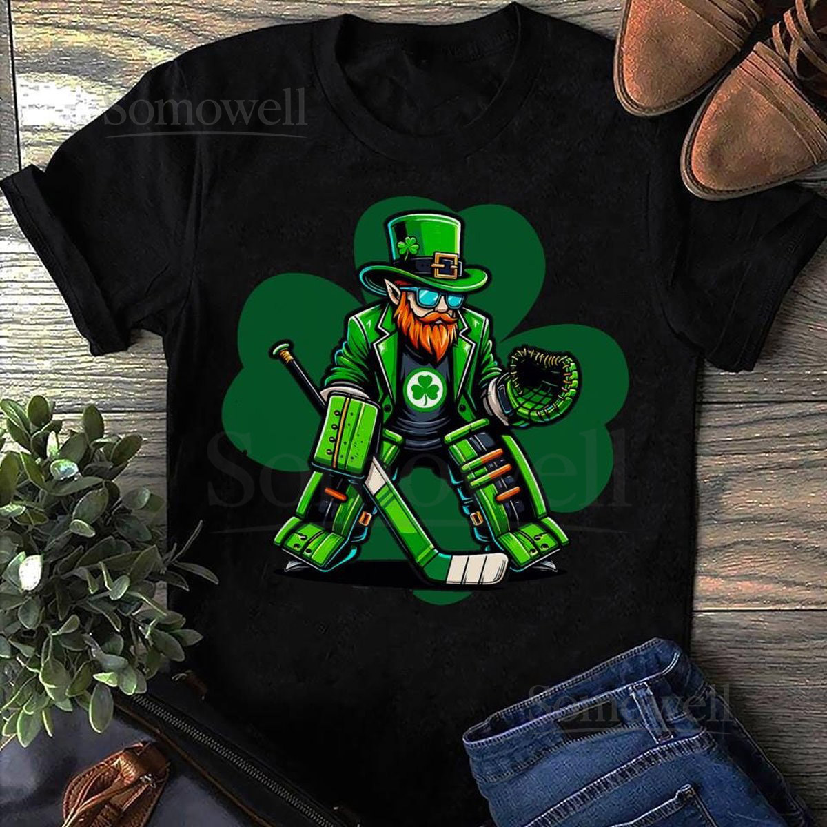 Shamrock Hockey Goalie T-Shirt St Patricks Day Irish Hockey Player_477